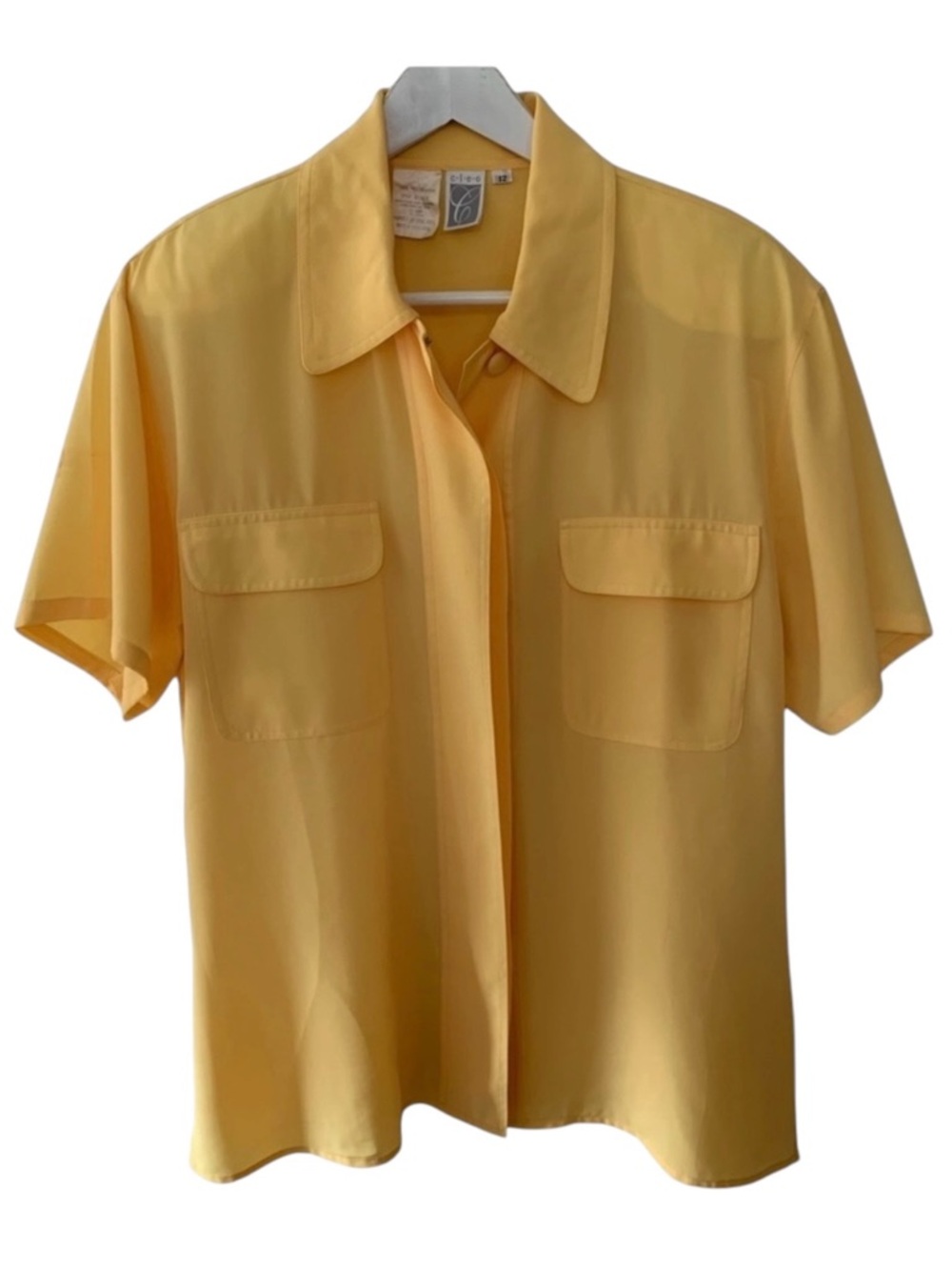 Vintage Cleo Butter Yellow Button Up Retro Shirt Women’s Size 12 Top